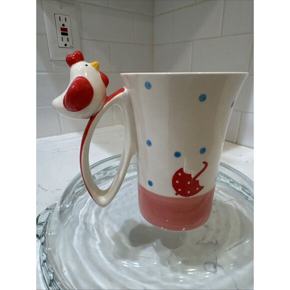 Intra Stoneware 3D Mug Chicken On Handle Chicks & Umbrellas - Picture 4 of 10